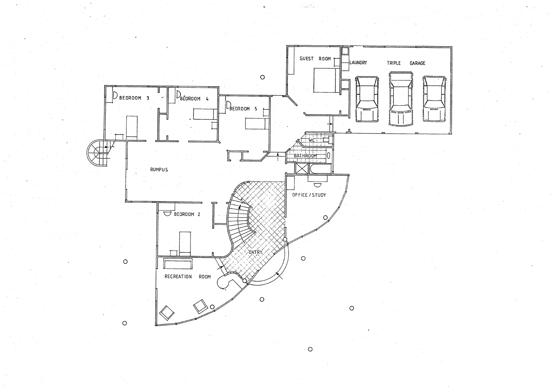 Entry area and bedrooms - lower level floor plan for Bishop House, Lynfield, Auckland