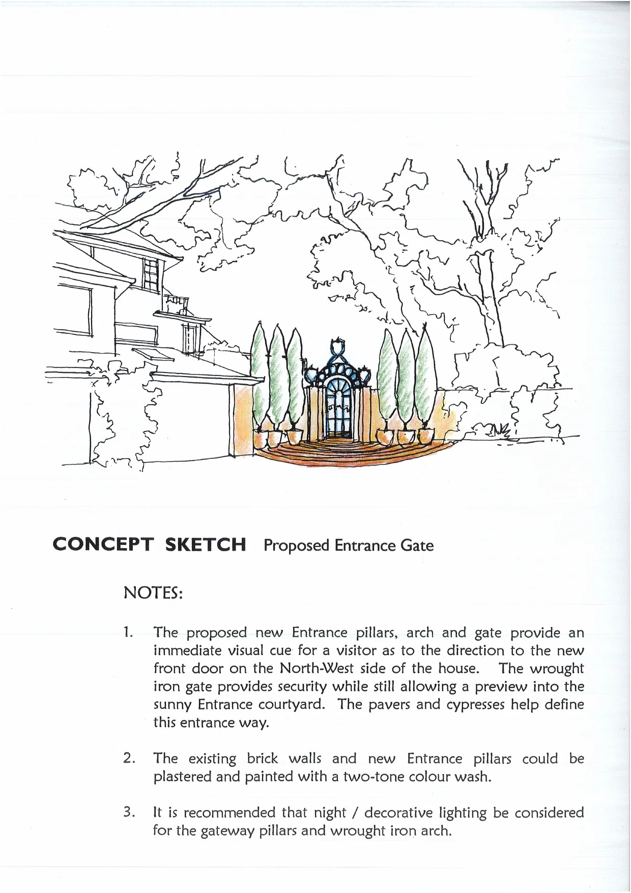 Concept sketch for a proposed entrance gate at Chatsworth Road, Silverstream