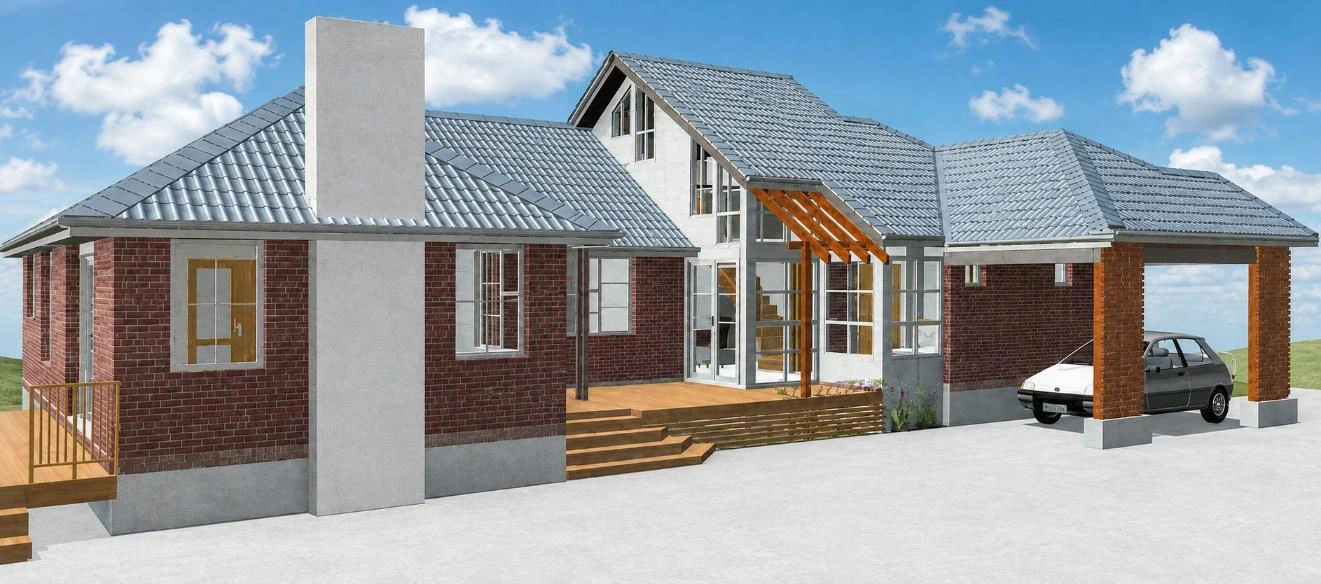 Rendered perspective of the initial two-storey Epuni House addition