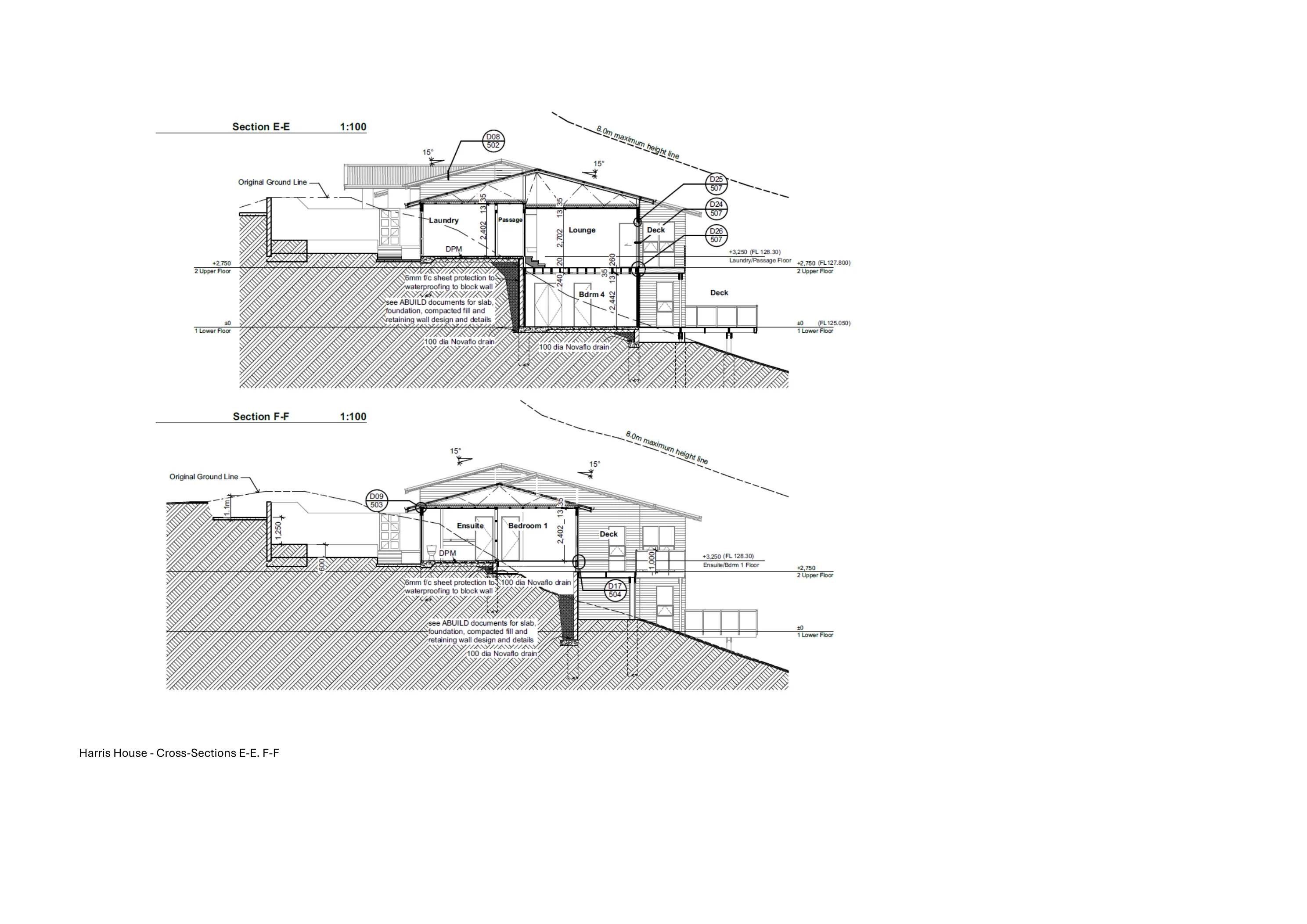 Cross-sections E-E and F-F for Harris House, Whitby, Porirua
