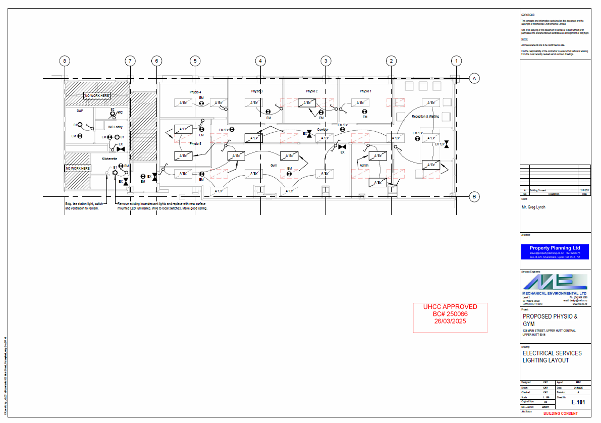 MEL electrical services lighting layout for Inform Physio