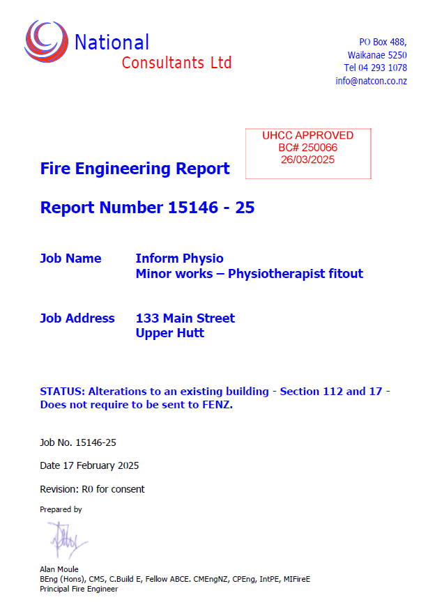 National Consultants Ltd Fire Engineering Report for Inform Physio