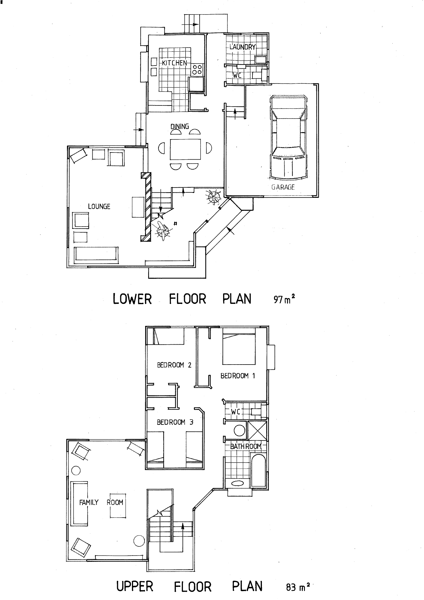 Lower and upper floor plans for McNaughton House in Birkenhead, Auckland