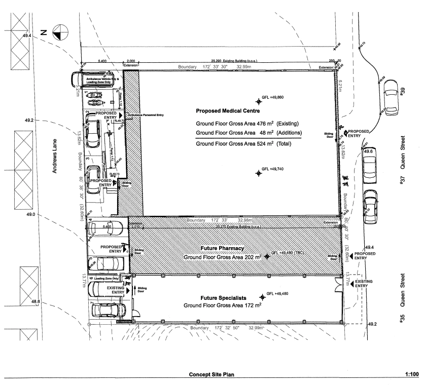 Concept site plan for the Queen Street Health Centre development