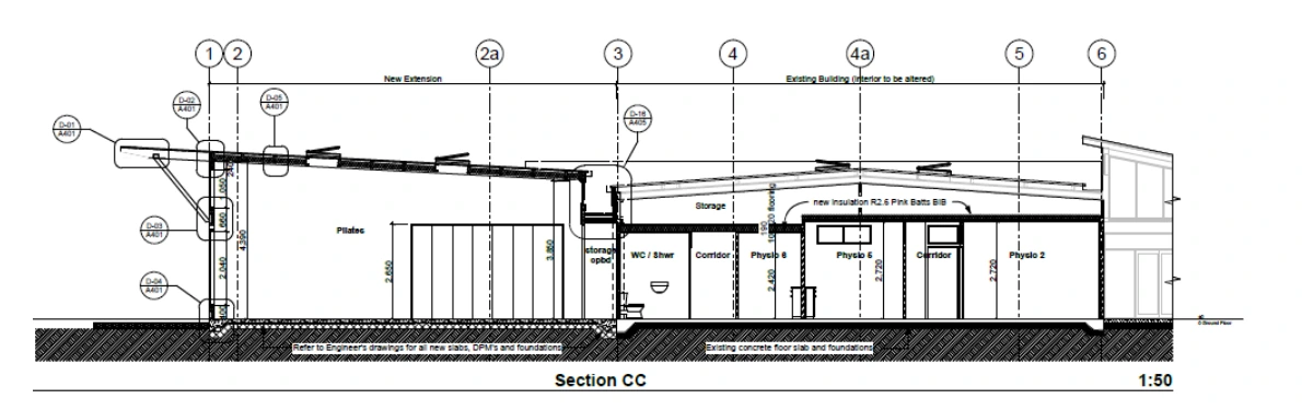 Cross-section through the Silverstream Health Centre Physiotherapy and Gym facilities