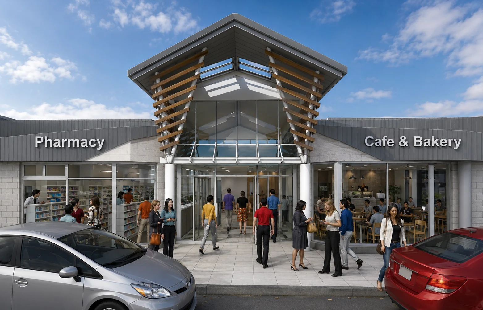 Remodelled entry to the Silverstream Pharmacy and Bakery