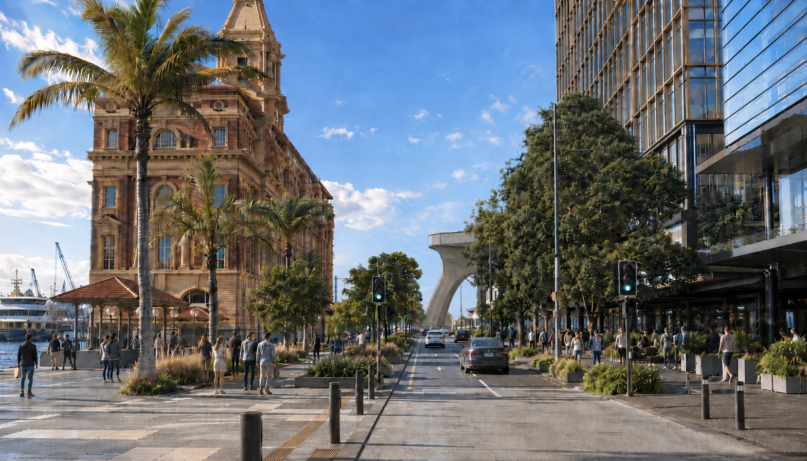 East elevation of the National Stadium concept from the Tamaki Drive and The Strand approach